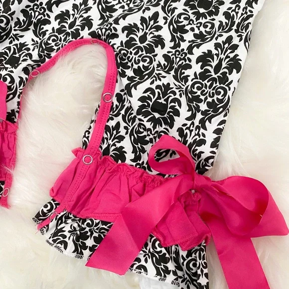 Southern Demask Ruffle Romper with Ribbon Accents - Picture 2 of 5